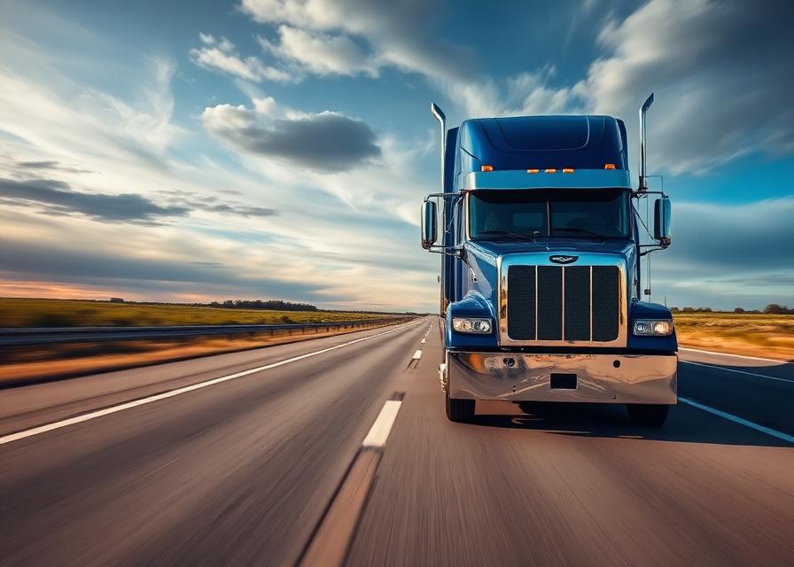 Blue Areo long-haul semi-truck on the highway